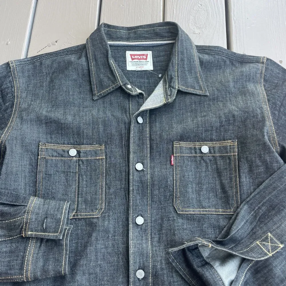 LEVI’s Men’s Jackson Worker Overshirt-jacket Black Cotton Hemp Rinse Size XL - Picture 3 of 15